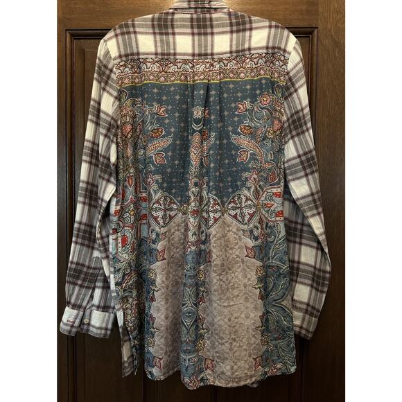 Johnny Was‎ 3j Workshop Altivo Scarf Back Plaid Top Size S Silk - Picture 3 of 5